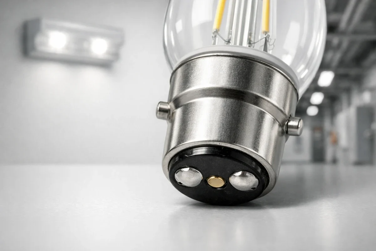 B22 Sockel für Notbeleuchtung – Bajonett-LED für AC/DC Systeme B22 LED-Leuchtmittel mit Bajonettsockel und Raststiften für Notbeleuchtung im Bestand