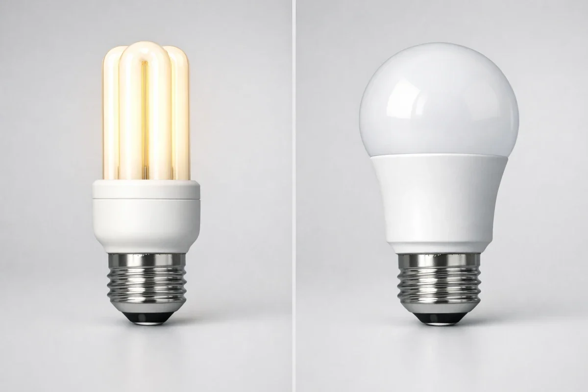 LED Retrofit – 1:1 Austauschlösung für bestehende Fassungen Vergleich klassisches Leuchtmittel und LED Retrofit mit identischem E27 Sockel