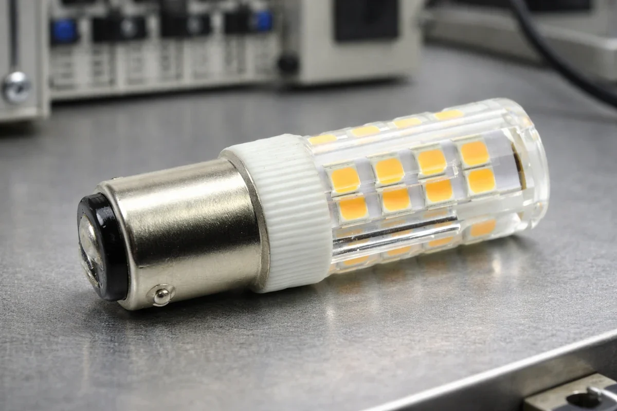 B15d Sockel für 230V Direktbetrieb und Niedervolt-Anwendungen B15d Bajonettsockel mit zwei Raststiften und zwei Boden-Kontakten in technischer Umgebung