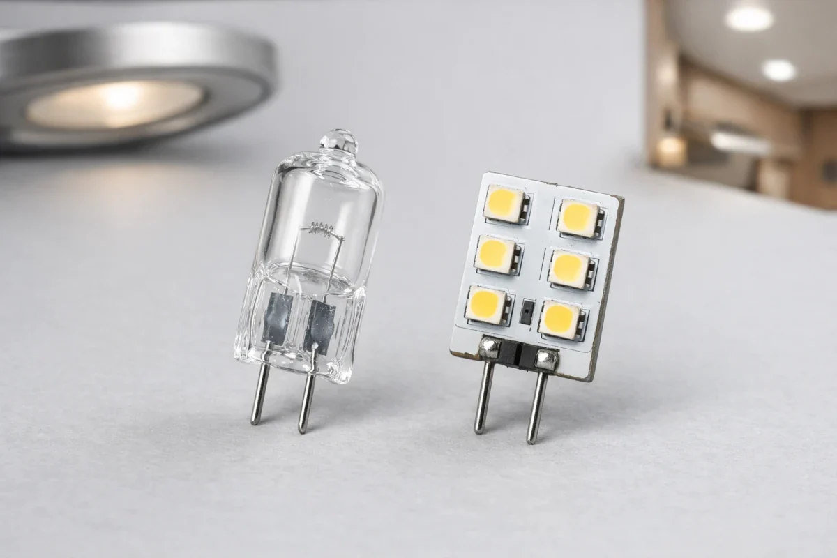 G4 12V Stiftsockel mit 4 mm Pin-Abstand erklärt G4 LED Plättchen und Halogen Kapsel mit 4 mm Stiftsockel