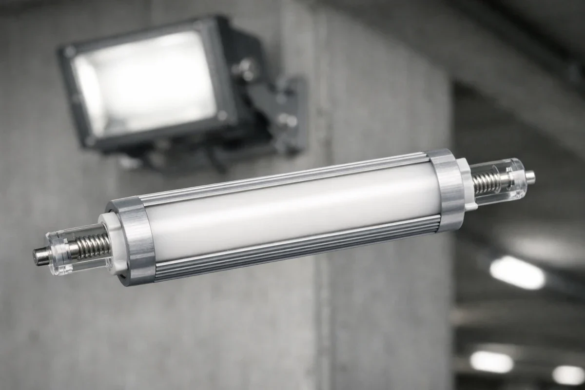 R7s LED für Notbeleuchtung – Fluter-Ersatz für AC/DC Systeme R7s LED-Stableuchtmittel in Industrie-Notfluter für Notbeleuchtung